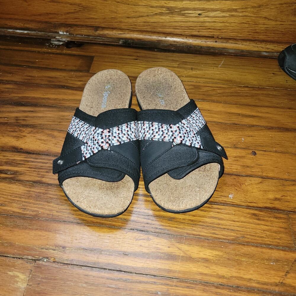 Spenco Slides Sandals Black Cork Insoles Womens 11‎ Comfort Shoe Adjustable
